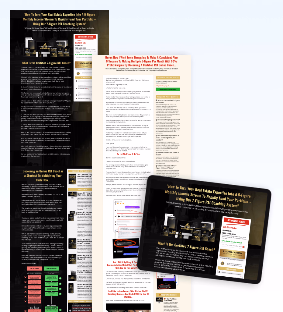 Sales page for a 7-figure REI coach